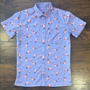 Retro Rifle Men's XS Purple Penguin Binoculars Button Shirt